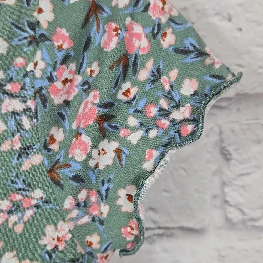 Zunie Girl L 10/12 Sage Floral Jersey Knit Short Sleeve Skater Dress Fit & Flare